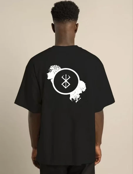 Unisex Bisiklet Yaka Baskılı Oversize T-Shirt - Siyah - Resim 2