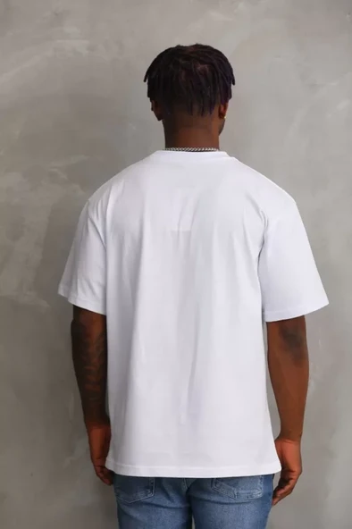 Unisex Baskılı Oversize T-Shirt - Beyaz - Resim 2
