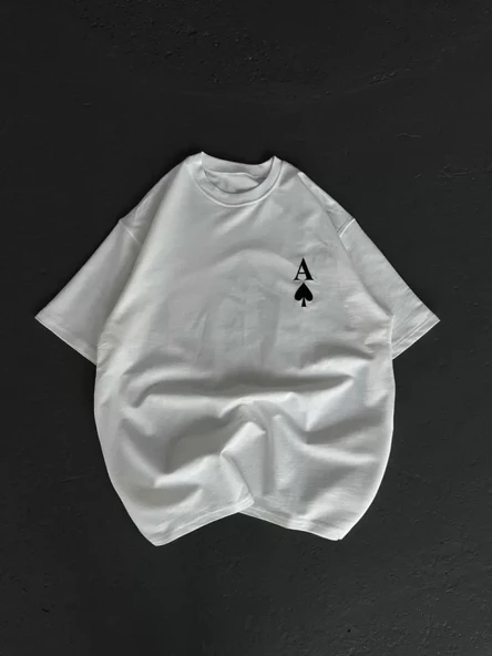 Unisex Bisiklet Yaka Baskılı Oversize T-Shirt - Beyaz ürün görseli 1