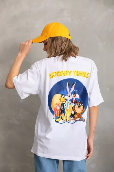 Unisex Baskılı Oversize T-Shirt - Beyaz ürün görseli 1