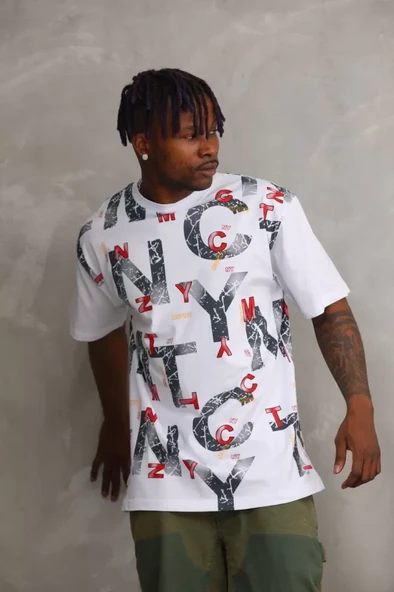 Unisex Baskılı Oversize T-Shirt - Beyaz ürün görseli 1