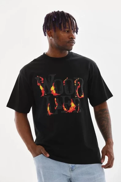 Unisex Baskılı Oversize T-Shirt - Siyah - Resim 3