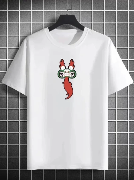 Unisex Bisiklet Yaka Baskılı Oversize T-Shirt - Beyaz ürün görseli 1