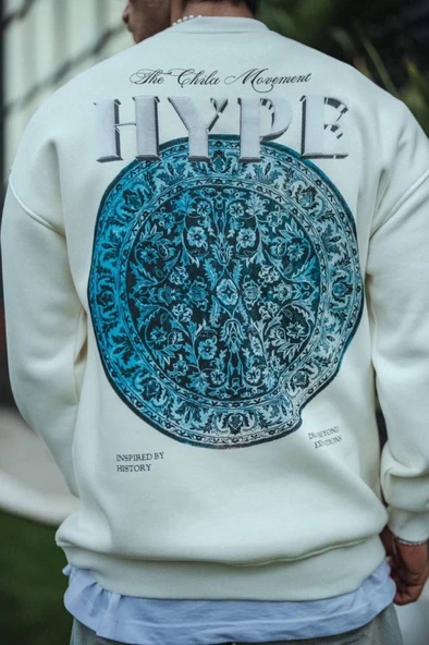 Üç İplik Bisiklet Yaka Baskılı SweatShirt - Beyaz - Resim 3
