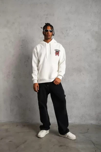Erkek SCHOOL BOY Baskılı Kapüşonlu Sweat - Beyaz - 4