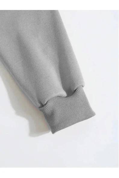 Erkek Düz Kapüşonlu Sweat - Boyalı Gri - 4