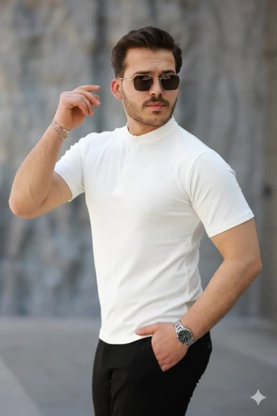 Erkek Kısa Kollu Hakim Yaka önü Düğmeli Viskon Bluz