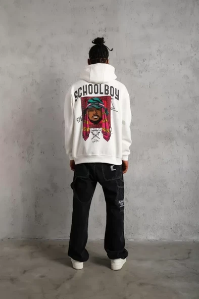 Erkek SCHOOL BOY Baskılı Kapüşonlu Sweat - Beyaz - 3