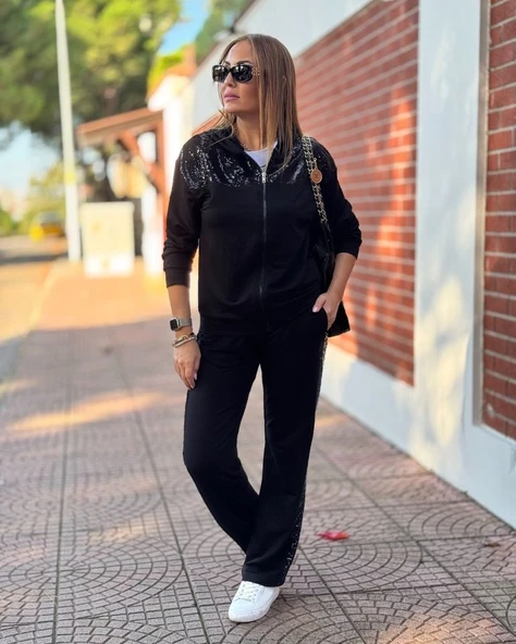 Kadın Iki Iplik Kumaş Pul Ve Fermuar Detaylı Ikili Takım - Resim 2