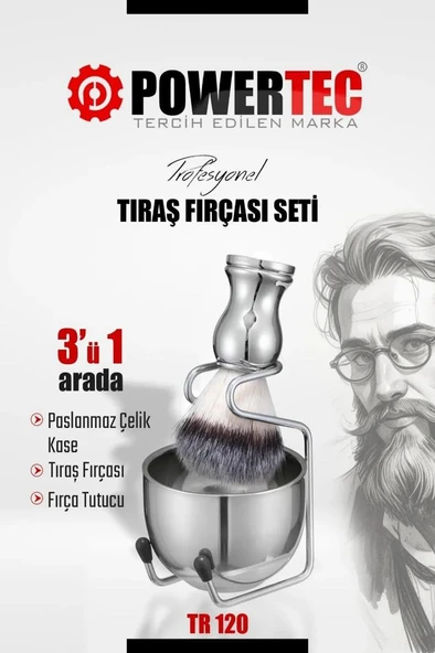 Powertec TR-120 3'ü 1 Arada Premium Tıraş Fırçası Seti