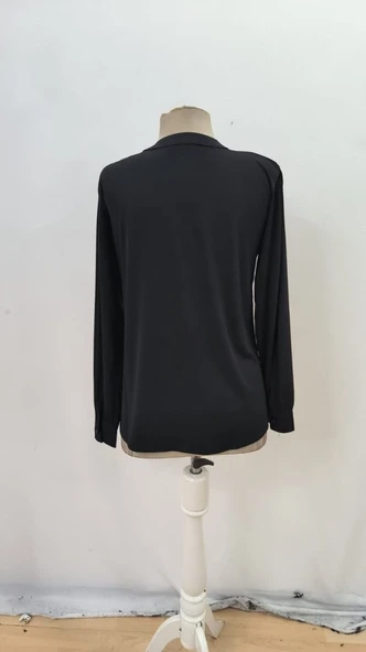 Kadın Uzun Kollu Yakalı Yakadan Bağcıklı Düğmeli Sandy Bluz - 7