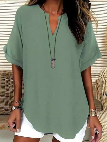 Kadın Kısa Kollu V Yakalı Aerobin Bluz - 3