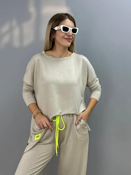 Kadın Iki Iplik Viskon Pamuk Kumaş Arma Detaylı Ikili Takım - Resim 4