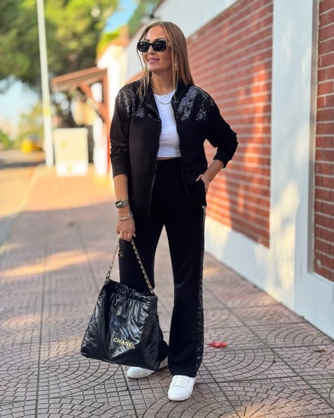 Kadın Iki Iplik Kumaş Pul Ve Fermuar Detaylı Ikili Takım ürün görseli