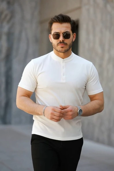 Erkek Kısa Kollu Hakim Yaka önü Düğmeli Viskon Bluz - 4