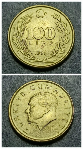 Escoines 3996368bb6ddec44b6 1991 100Lira Alüminyum bronz çil para ürün görseli 1