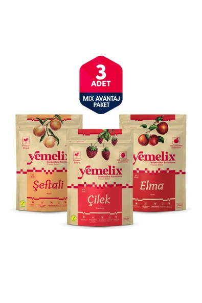 Freeze Dried 3'lü Mix Avantaj Paketi Dondurularak Kurutulmuş Çilek-Şeftali-Elma Kuru Meyve Cipsi ürün görseli 1