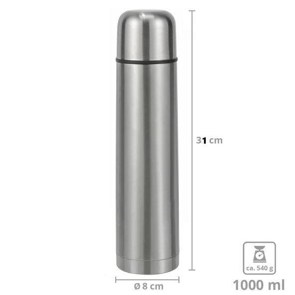 Sıcak Soğuk Korumalı Çelik Termos 1 Litre – Çift Kapaklı Aç Kapa Düğmeli Seyahat Tipi Termos-777 HC - Resim 2