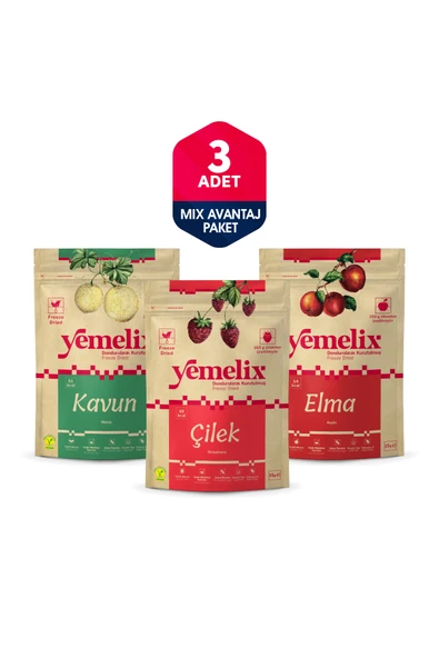 Freeze Dried 3'lü Mix Avantaj Paketi Dondurularak Kurutulmuş Çilek-Kavun-Elma Kuru Meyve Cipsi ürün görseli 1