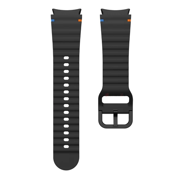 Samsung Galaxy Watch 6 40-43-44-47mm İle Uyumlu Metal Tokalı Dalgalı Spor Silikon Kordon  Siyah - 5
