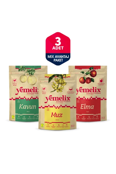 Freeze Dried 3'lü Mix Avantaj Paketi Dondurularak Kurutulmuş Kavun-Muz-Elma Kuru Meyve Cipsi ürün görseli 1