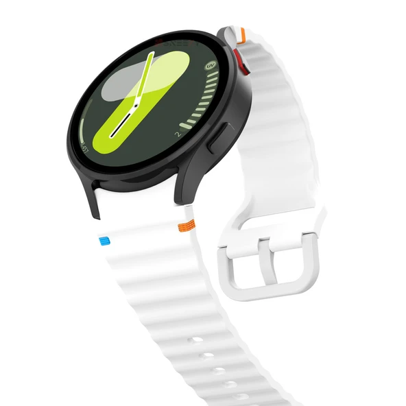 Samsung Galaxy Watch 6 40-43-44-47mm İle Uyumlu Metal Tokalı Dalgalı Spor Silikon Kordon  Beyaz - 3