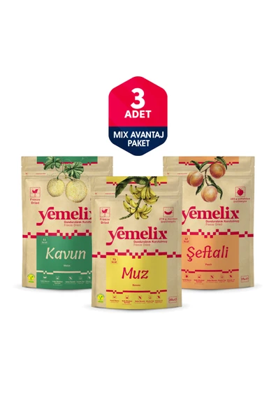 Freeze Dried 3'lü Mix Avantaj Paketi Dondurularak Kurutulmuş Kavun-Muz-Şeftali Kuru Meyve Cipsi ürün görseli 1