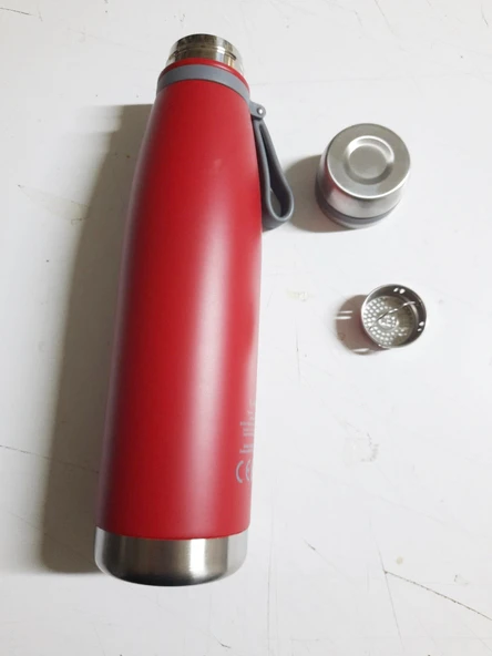 Çift Kat Paslanmaz Çelik Bardaklı 850 ml Taşıma Şeritli Termos Kamp Bebek Mama Termosu-8691 - Resim 2