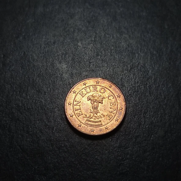 Escoines 3996368bb658b6d5e8 2013 Avusturya 1Eurocent bakır kaplı çelik çt+ para - Resim 2