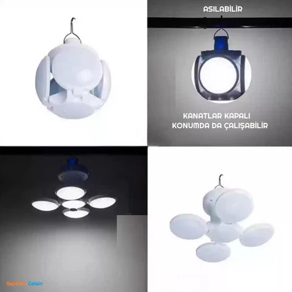 Sepetinegelsin 5 Ledli 3 Farklı Işık Modlu Açılıp Kapanabilir Askılı Led Kanatlı Güneş Enerjili Solar Aydınlatma Kamp Feneri - Resim 2