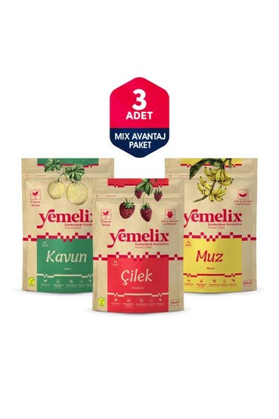 Freeze Dried 3'lü Mix Avantaj Paketi Dondurularak Kurutulmuş Çilek-Kavun-Muz Kuru Meyve Cipsi ürün görseli 1
