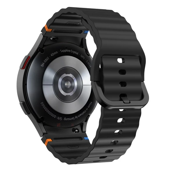 Samsung Galaxy Watch 6 40-43-44-47mm İle Uyumlu Metal Tokalı Dalgalı Spor Silikon Kordon  Siyah - 2