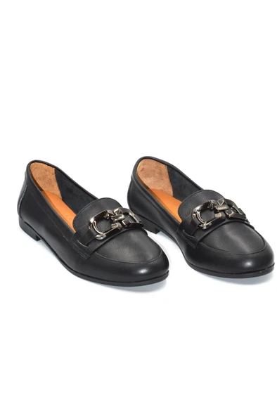 Kadın Siyah Hakiki Deri Tokalı Loafer Günlük Ayakkabı - 4