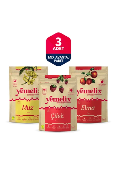 Freeze Dried 3'lü Mix Avantaj Paketi Dondurularak Kurutulmuş Çilek-Muz-Elma Kuru Meyve Cipsi ürün görseli 1