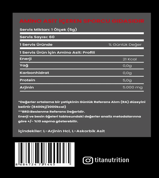 Titan Premium Arginine 300 Gr-Aromasız - 2