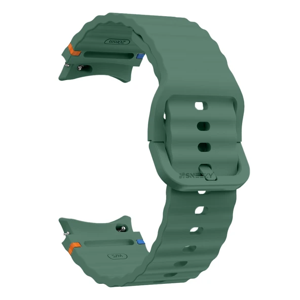 Samsung Galaxy Watch 6 40-43-44-47mm İle Uyumlu Metal Tokalı Dalgalı Spor Silikon Kordon  Koyu Yeşil - 4