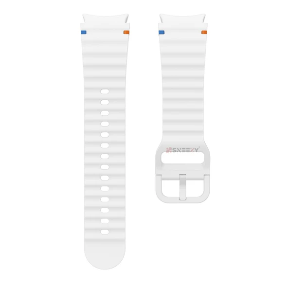 Samsung Galaxy Watch 6 40-43-44-47mm İle Uyumlu Metal Tokalı Dalgalı Spor Silikon Kordon  Beyaz - 5