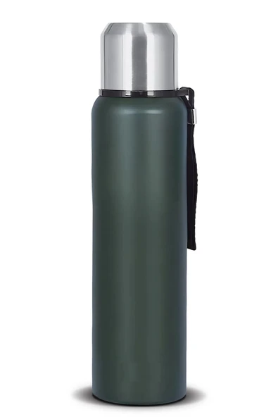 Çift Kat Paslanmaz Çelik Bardaklı 750 ml Taşıma Şeritli Termos Kamp Bebek Mama Termosu -8690 - Resim 5