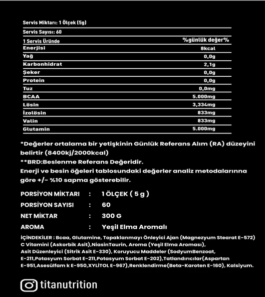 Titan Premium Bcaa 300 Gr-YeşilElma-Aromalı - 2