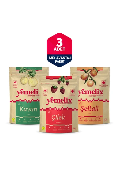 Freeze Dried 3'lü Mix Avantaj Paketi Dondurularak Kurutulmuş Çilek-Kavun-Şeftali Kuru Meyve Cipsi ürün görseli 1