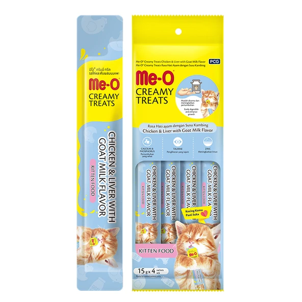 Me-O Creamy Tavuklu Ciğerli ve Keçi Sütlü Yavru Kedi Tamamlayıcı Ödül Maması 4x15 gr ürün görseli