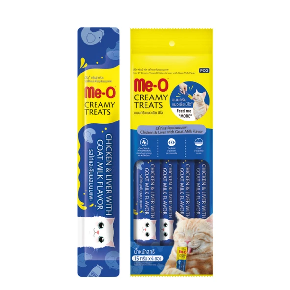 Me-O Creamy Tavuk Ciğerli Keçi Sütlü Tamamlayıcı Kedi Ödül Maması 4x15 gr ürün görseli
