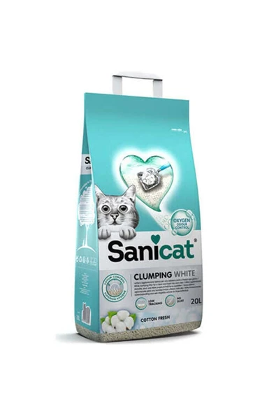 Sanicat Clumping White Cotton Fresh Oksijen Kontrol Kedi Kumu 20 Lt