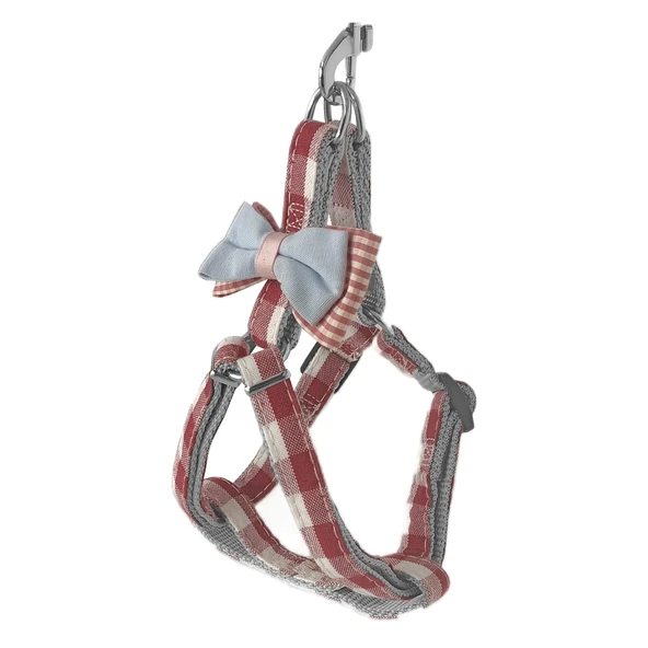 Köpek Göğüs Tasma Seti Ekose Desenli Papyonlu 1.5 cm*35-48 cm Kırmızı - Resim 3