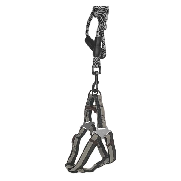 Köpek Göğüs Tasma Seti Dalga Desenli 2.5 cm*50-72 cm Siyah-Beyaz - 3