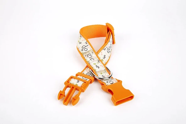 Doggie Köpek ve Pati Desenli Dokuma Köpek Boyun Tasması 3 cm x 36-60 cm Turuncu ürün görseli 1