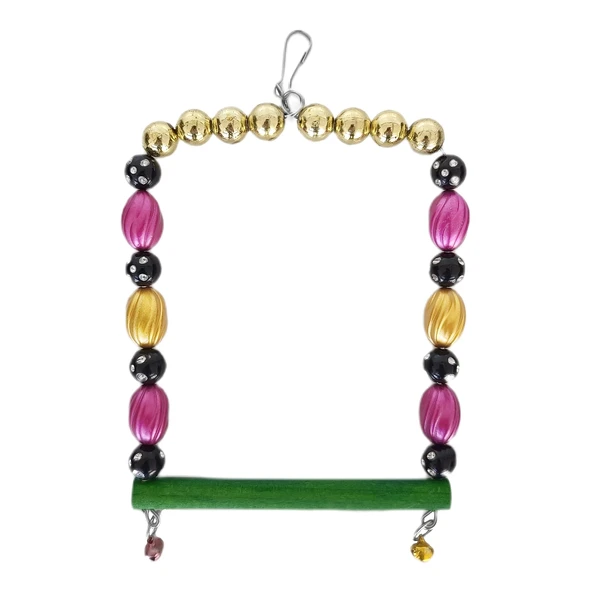 Markapet Boncuklu Ve Tünekli Kare Kuş Salıncağı 10 cm-13 cm Renkli ürün görseli 1