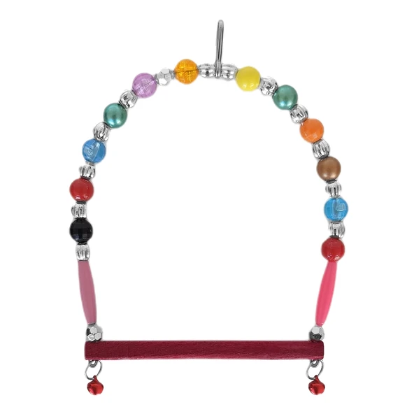 Markapet Ahşap Tünekli Şeffaf Boncuklu Kuş Salıncağı 10-12 cm Renkli ürün görseli 1