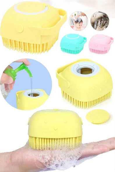 Markapet Şampuan Hazneli Kedi Köpek Silikon Duş Fırçası 11 cm Sarı - 1