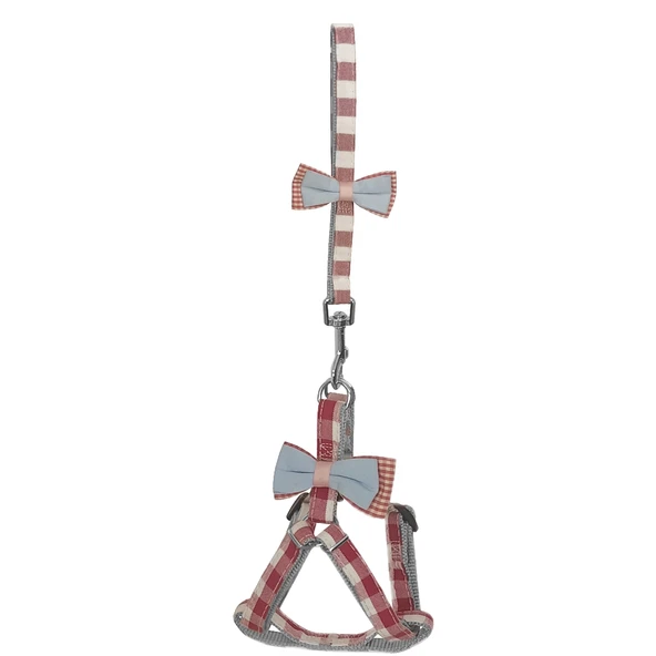 Köpek Göğüs Tasma Seti Ekose Desenli Papyonlu 1.5 cm*35-48 cm Kırmızı - Resim 4